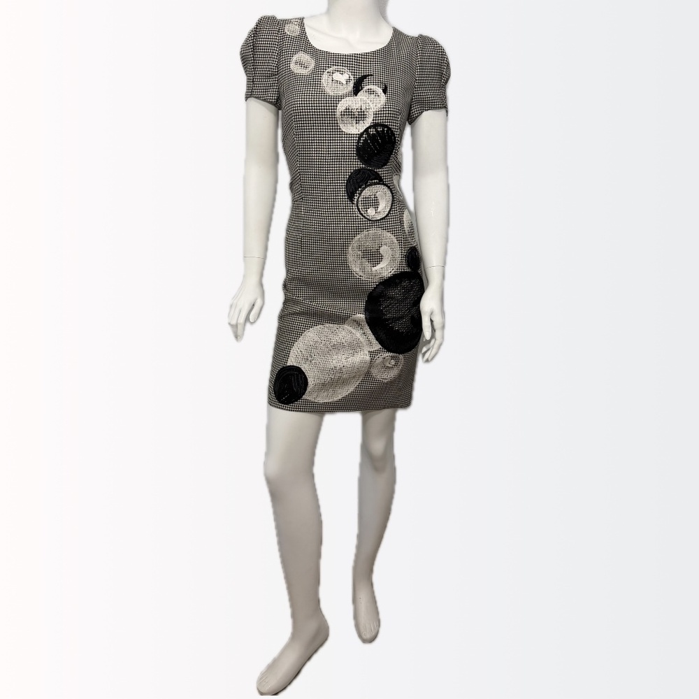 Carolina Herrera $1675 Embroidered Houndstooth Puff-Sleeve Pencil Dress 2-4